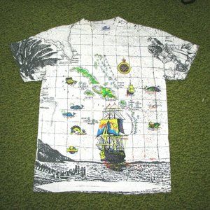 Vintage ISLAND BOYZ All-Over Map T-Shirt 80's
